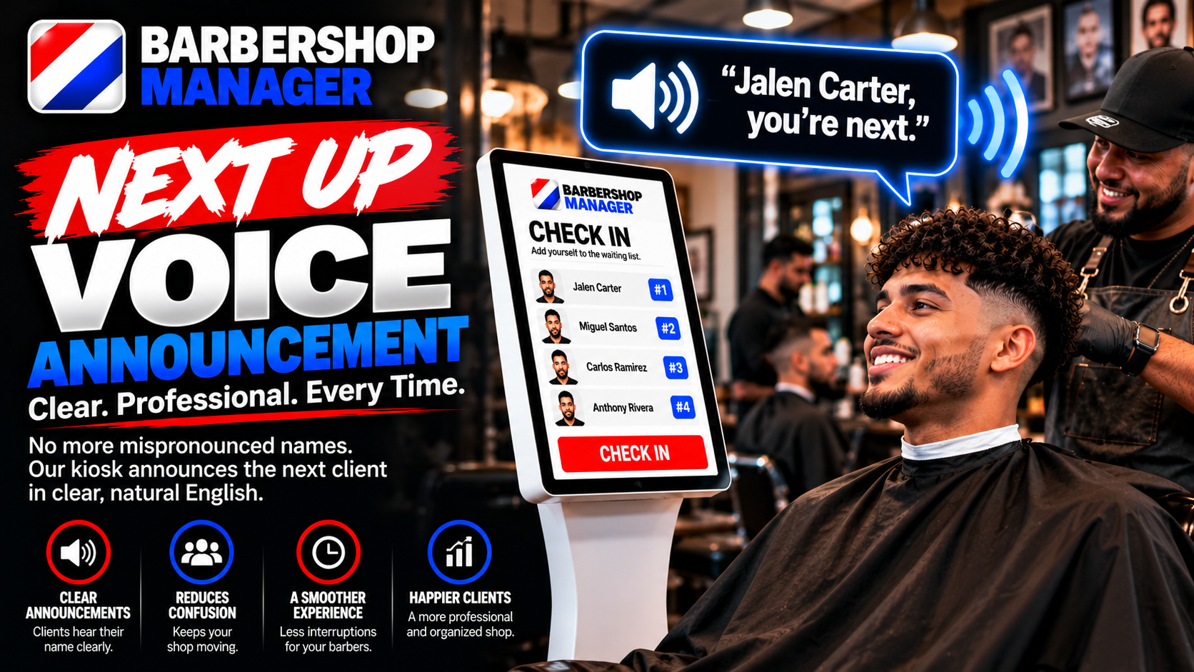 “Next Up!” — Why Voice Announcements Belong in the Modern Barbershop